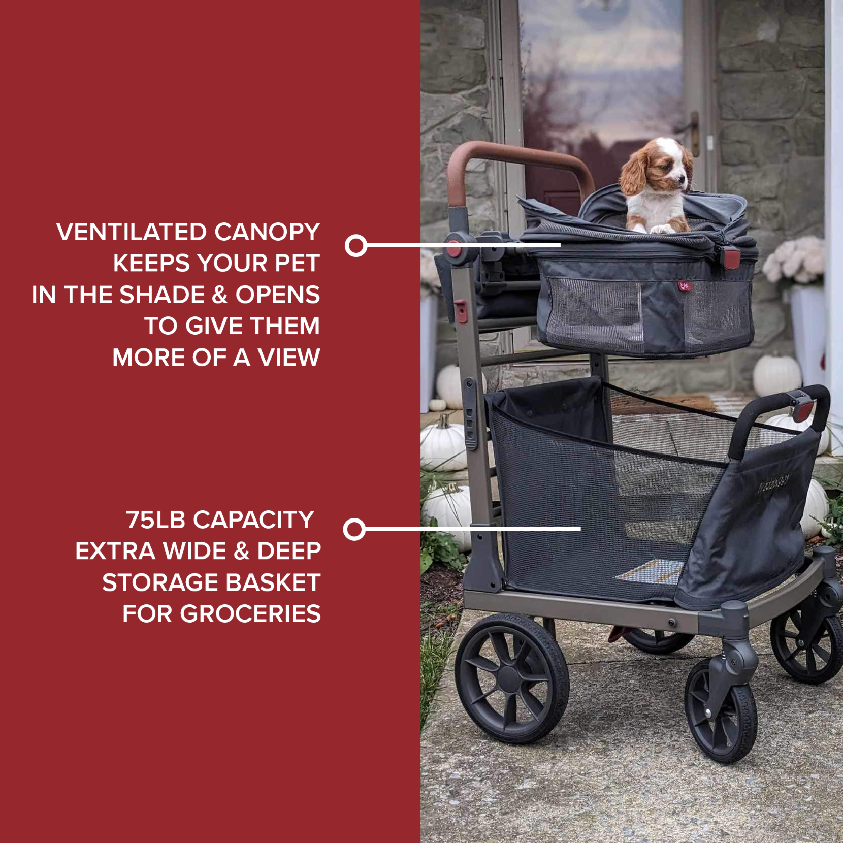 dog stroller costco Wadabuggy Premium Pet Stroller, Cart, Pet Caddy, Compact Fold, Large Basket, 2 Drink Holders, Zipper Pocket, Adult, Gray